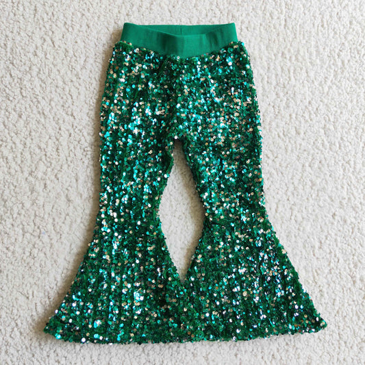 P0033 USA Shop Baby Girls Green Sequin Bell Bottom Pant