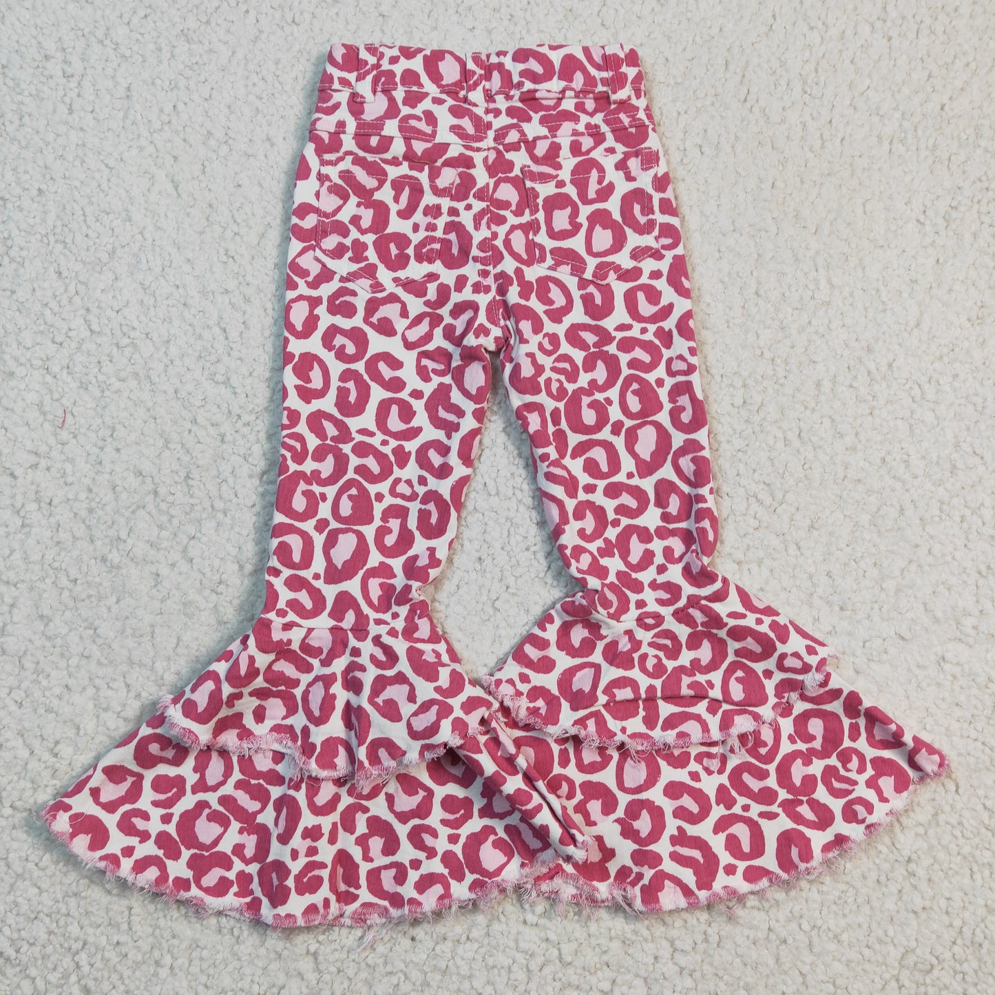 Baby Girls Pink Blue Leopard Dubble Ruffle Falre Denim Jeans