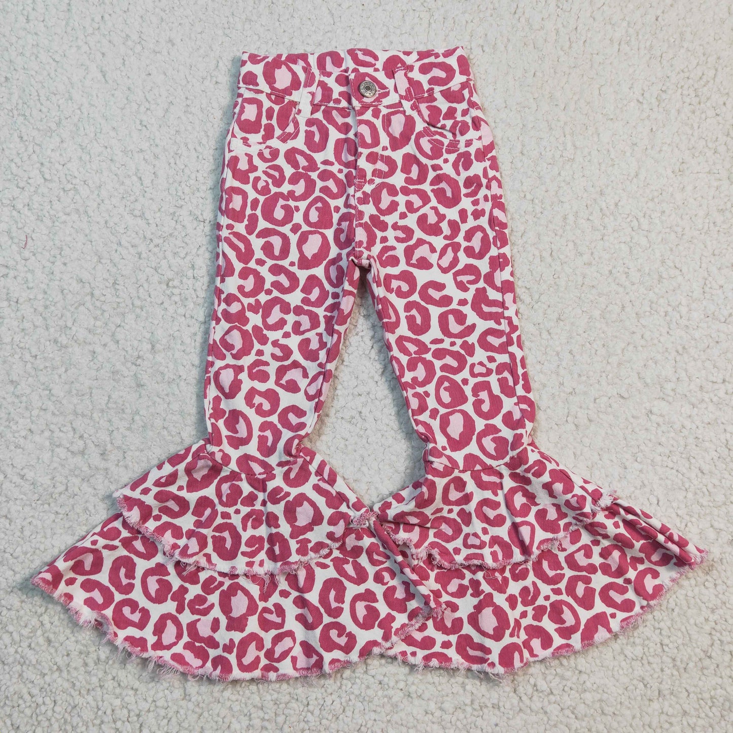 Baby Girls Pink Blue Leopard Dubble Ruffle Falre Denim Jeans