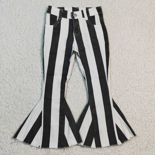 P0046 USA Shop Baby Girls Black Striped Bell Bottom Dneim Pants
