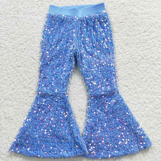 USA Shop Baby Girls Blue Sequin Bell Bottom Pant