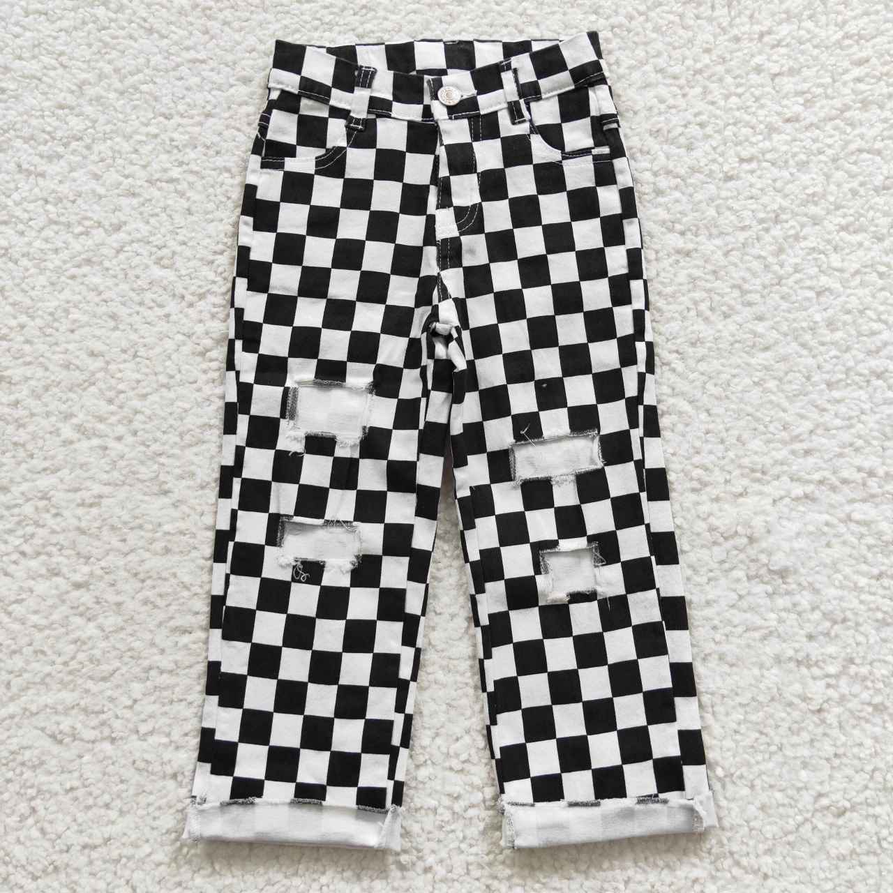 Boys Denim Black Checkerboard  Pants