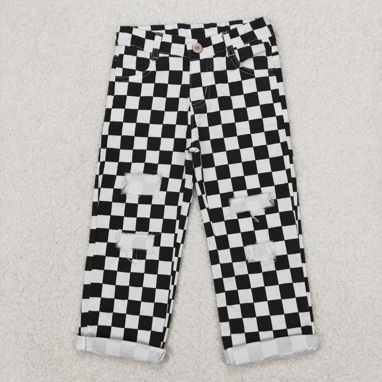 Boys Denim Black Checkerboard Pants