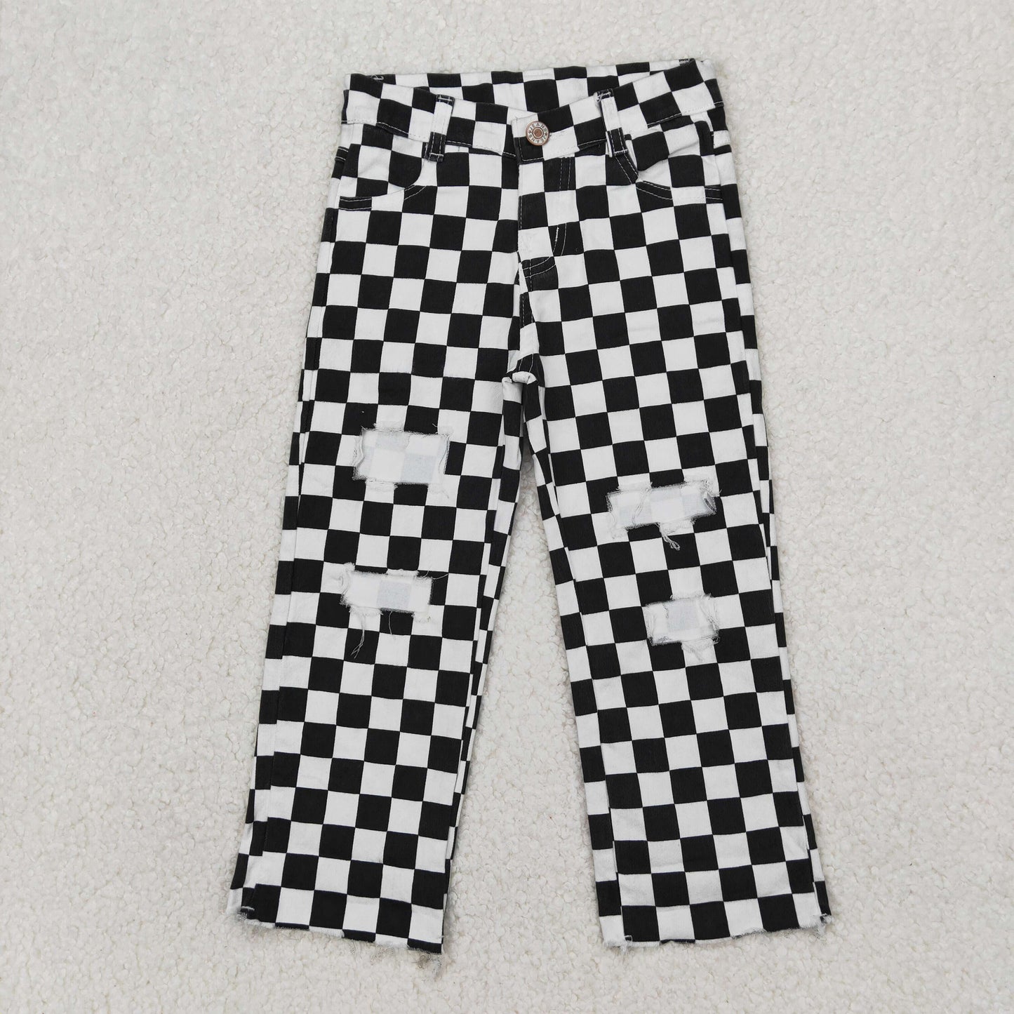 Boys Denim Black Checkerboard Pants