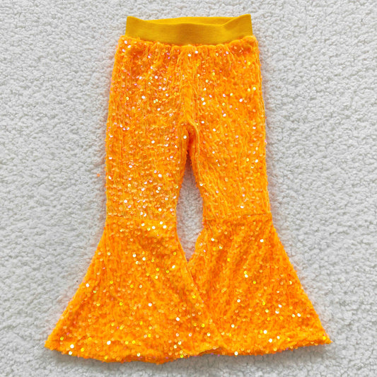 P0149 USA Shop Baby Girls Orange Sequin Bell Bottom Pant