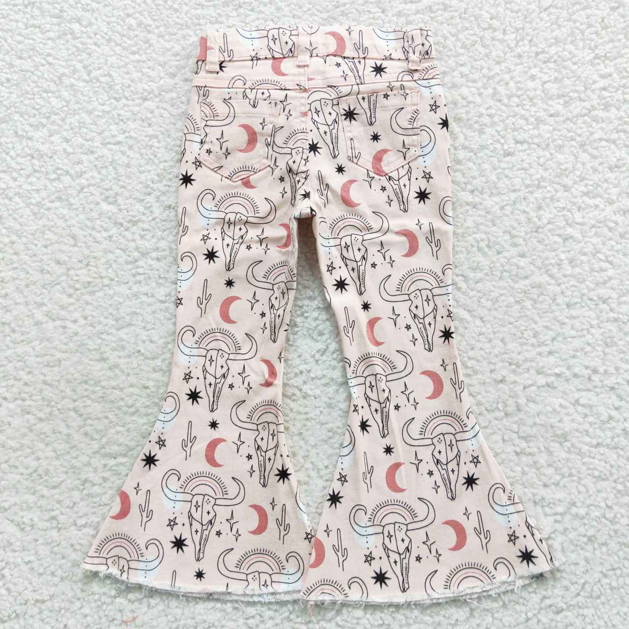 Baby Girls Western Pink Denim Bell Bottom Pants P0226