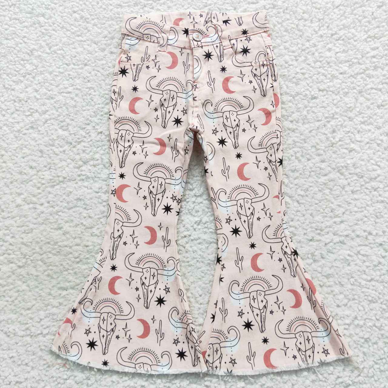 Baby Girls Western Pink Denim Bell Bottom Pants P0226