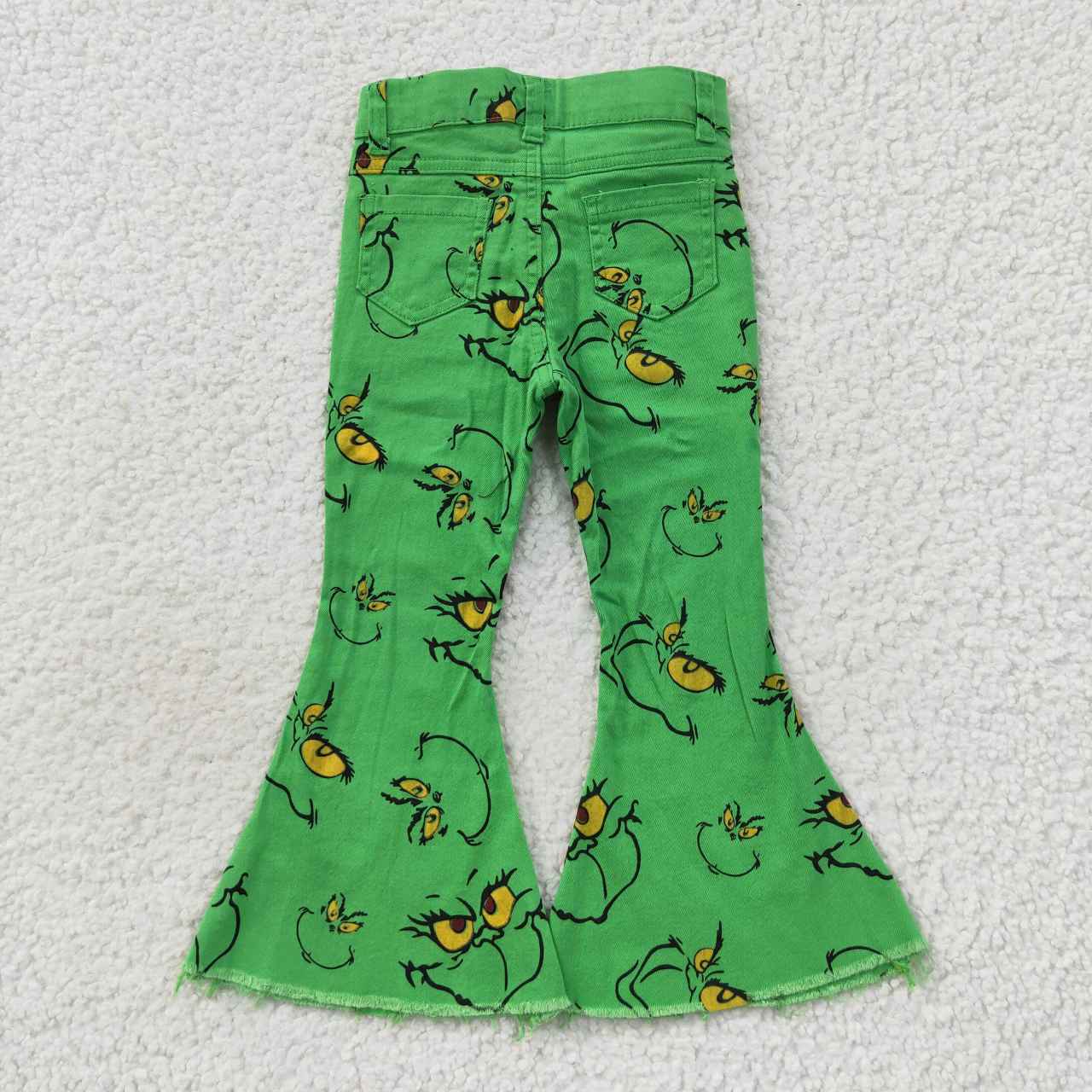 Kids Girls Green Face Pants Trendy Bell Bottom Flare Christmas