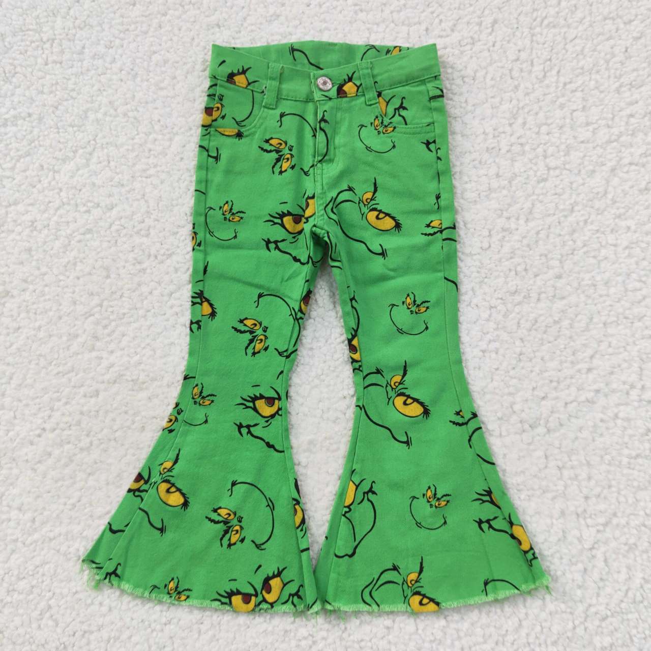 Kids Girls Green Face Pants Trendy Bell Bottom Flare Christmas