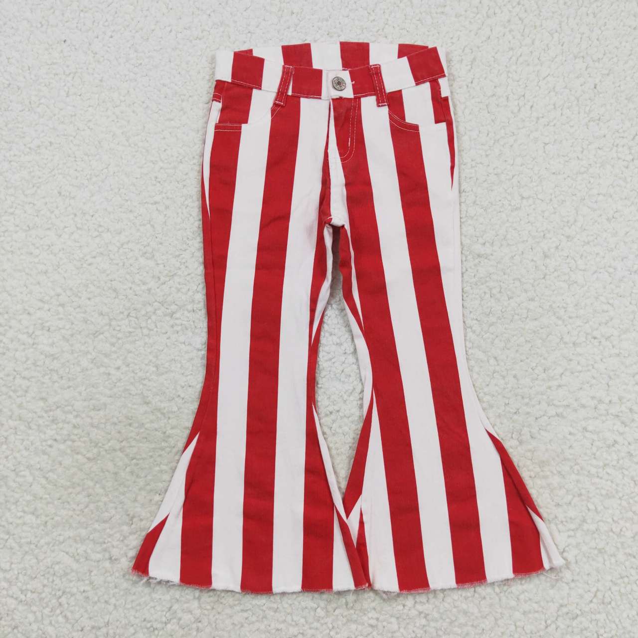 P0246 USA Shop Baby Girls Red Striped Bell Bottom Dneim Pants