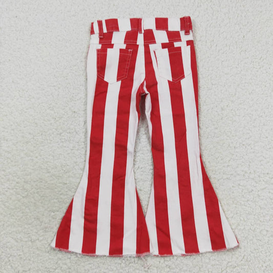 P0246 USA Shop Baby Girls Red Striped Bell Bottom Dneim Pants