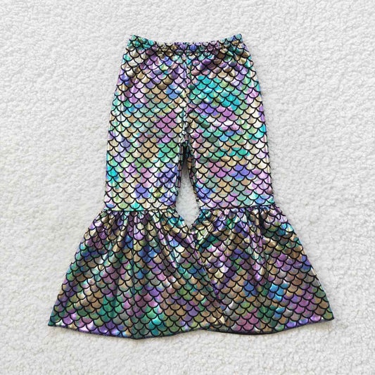 P0251 Baby Girls scale Holographic Spandex Bell Bottom Pants