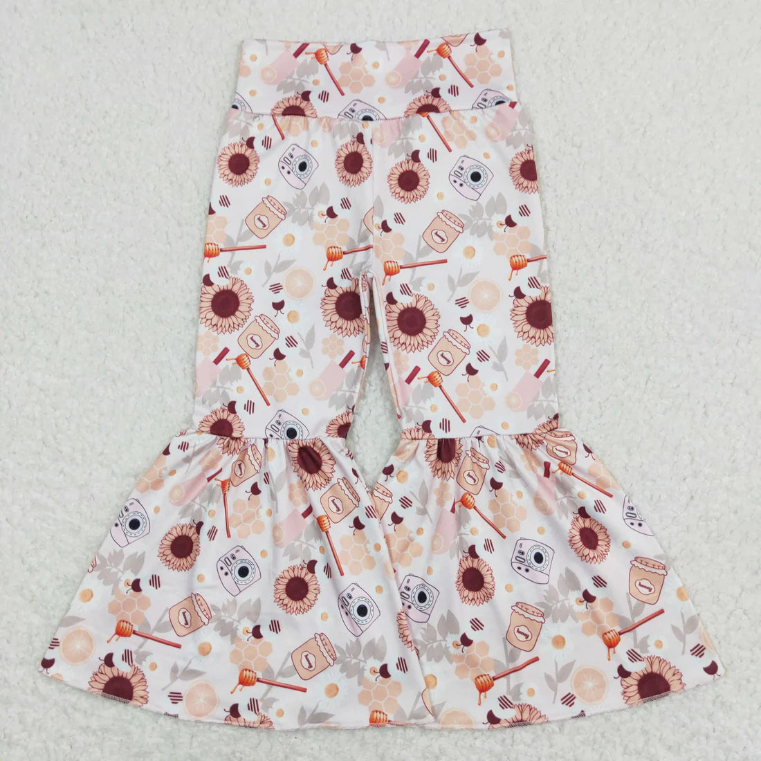 Sibling Baby Girls Colorful Flowers Bows Ruffle Bell Bottom  Pants