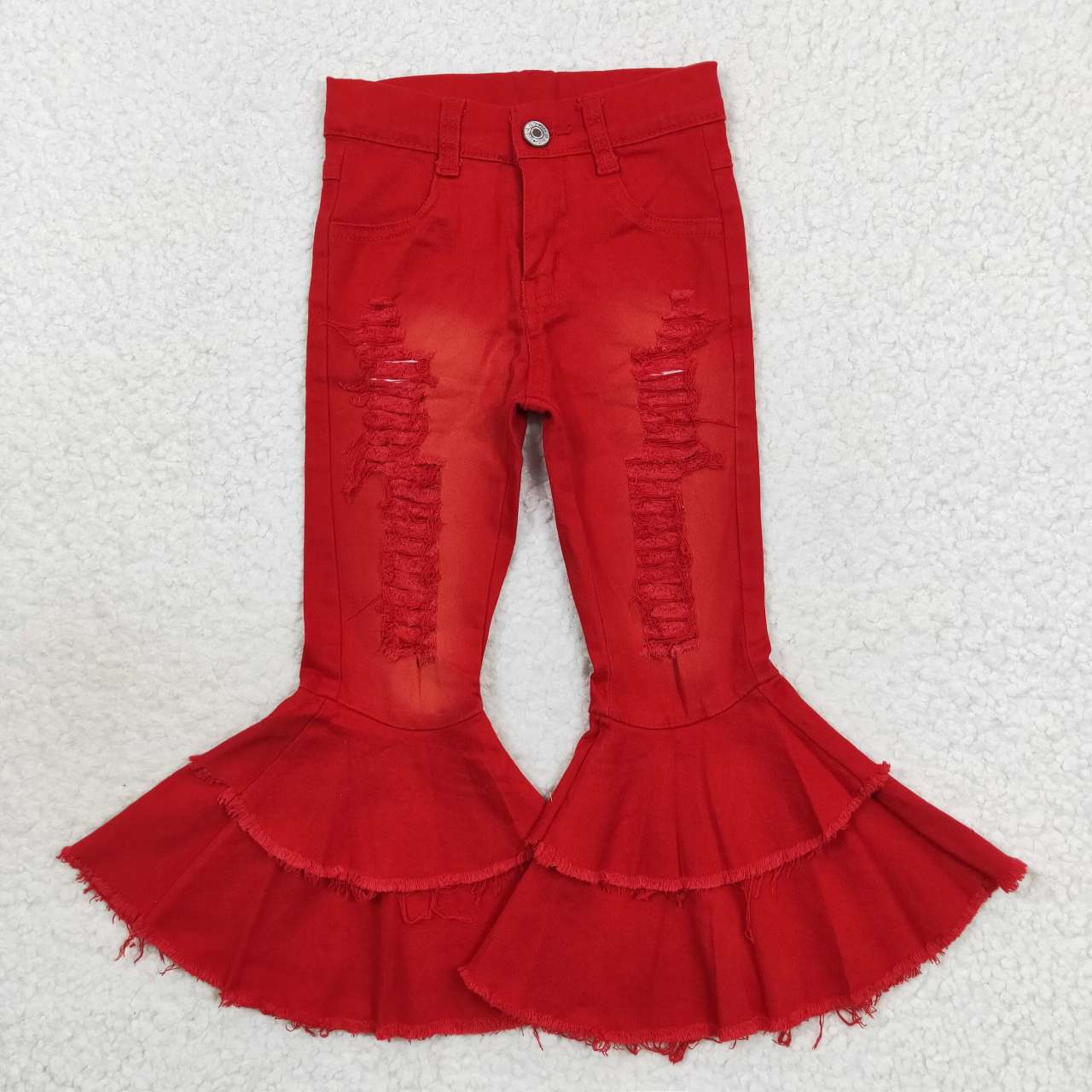 P0270 USA Shop Baby Girls Red Bell Bottom Dneim Pants
