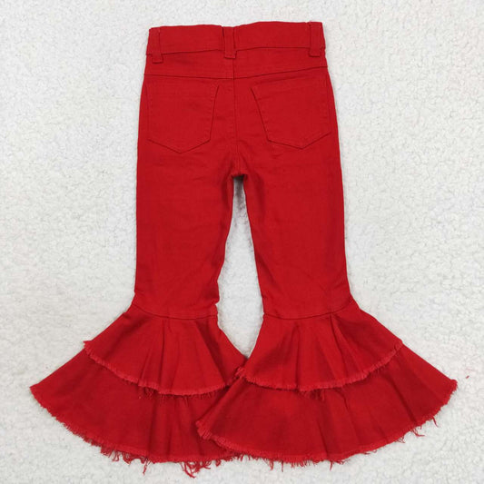 P0270 USA Shop Baby Girls Red Bell Bottom Dneim Pants