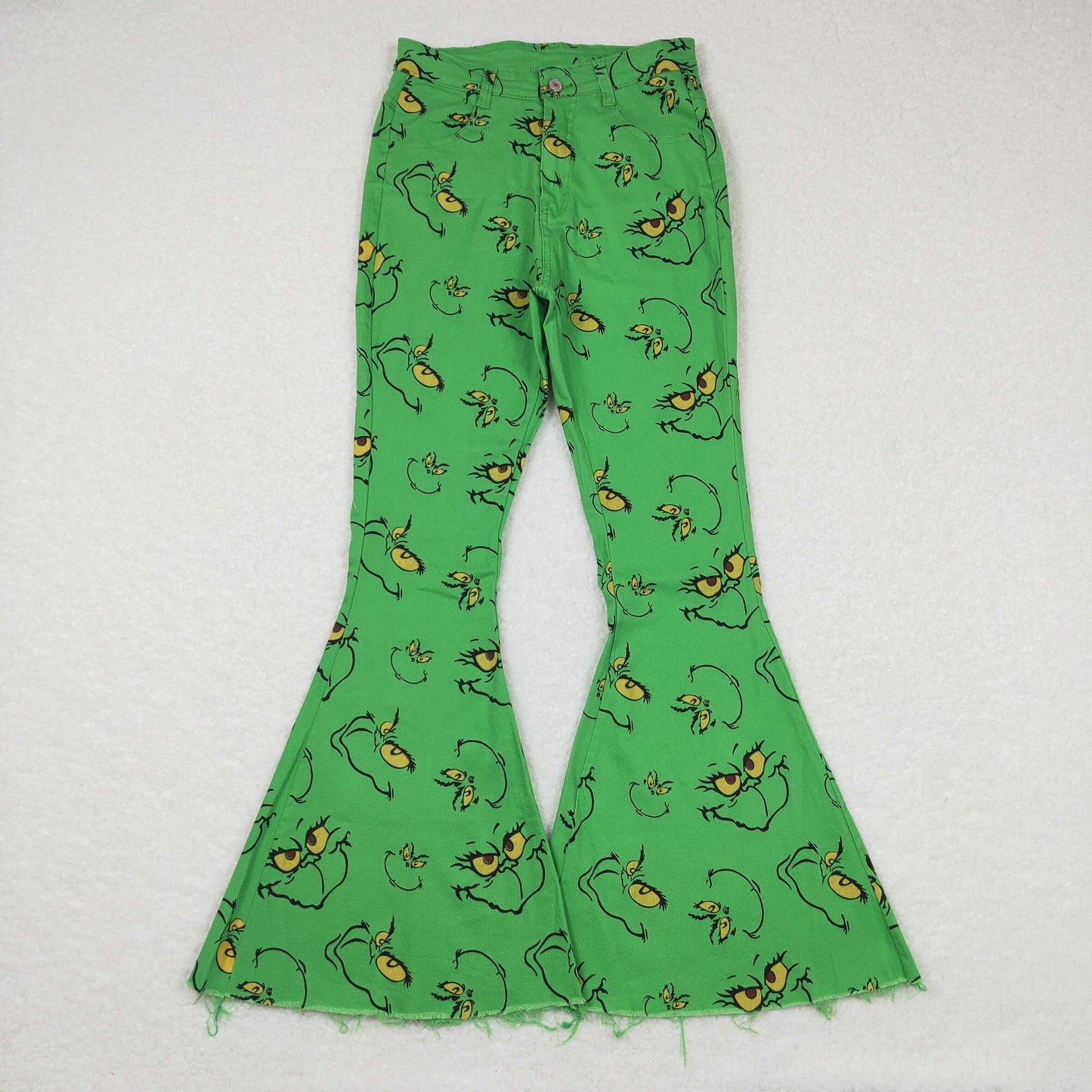 Mommy And Me Green Face Print Denim Bell Pants