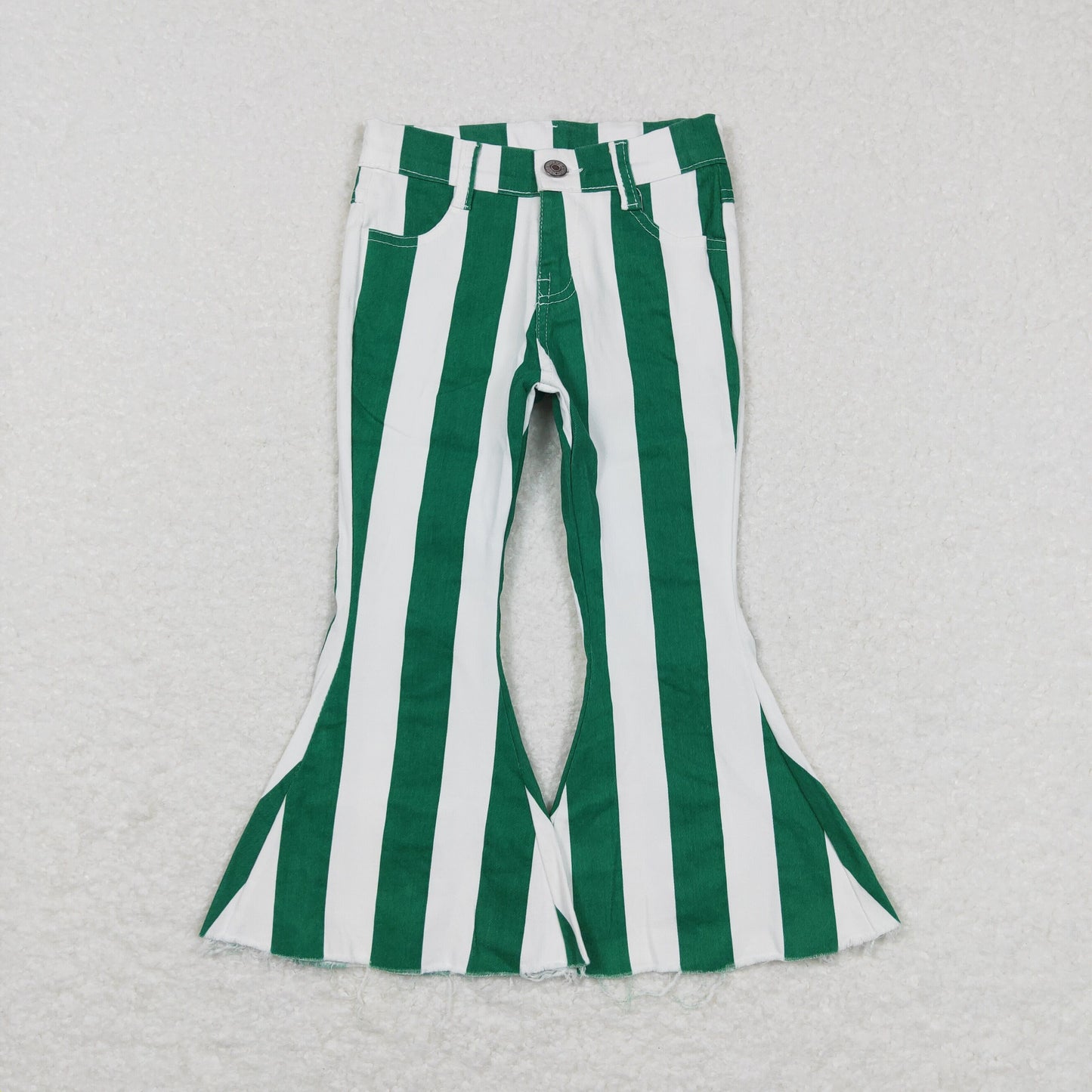 P0330 USA Shop Baby Girls Green Striped Denim Bell Jeans Pants