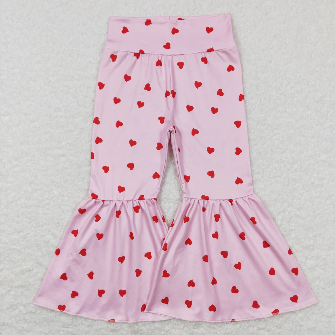 Sibling Baby Girls Heart Checked Valentine Bell Bottom Leggings Pants