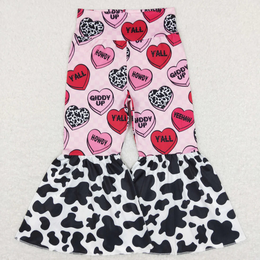 Sibling Baby Girls Heart Checked Valentine Bell Bottom Leggings Pants