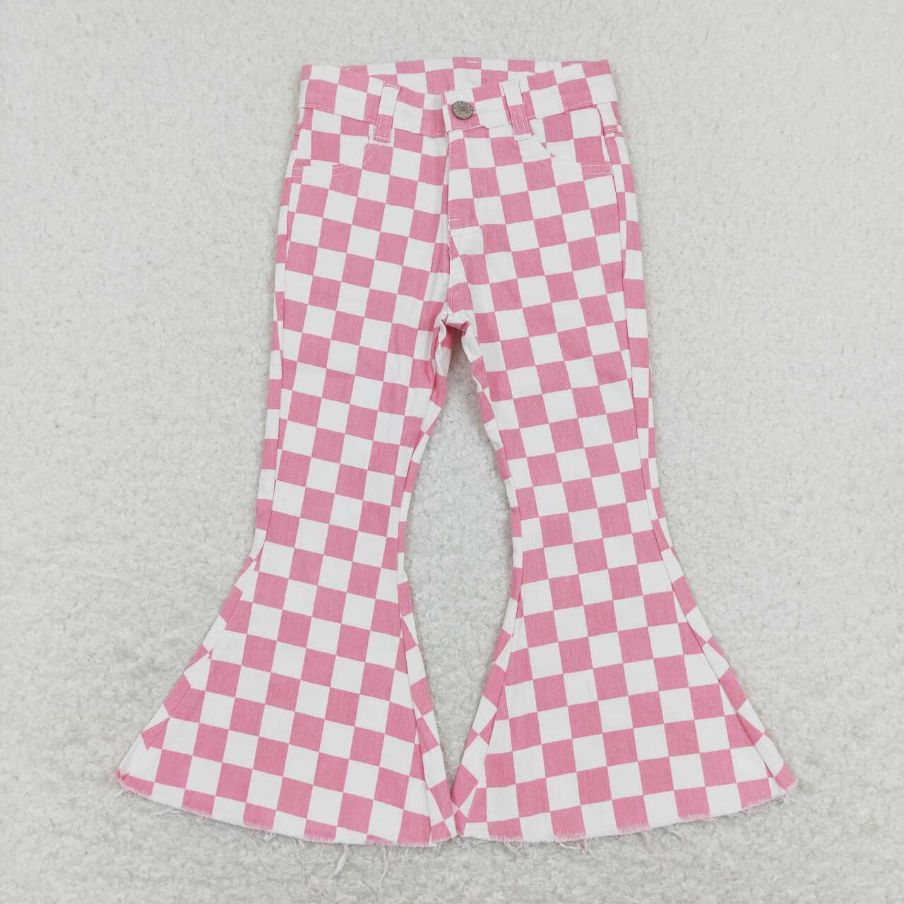 Baby Girls Checker Denim Bell Bottom Pants Flared Trousers