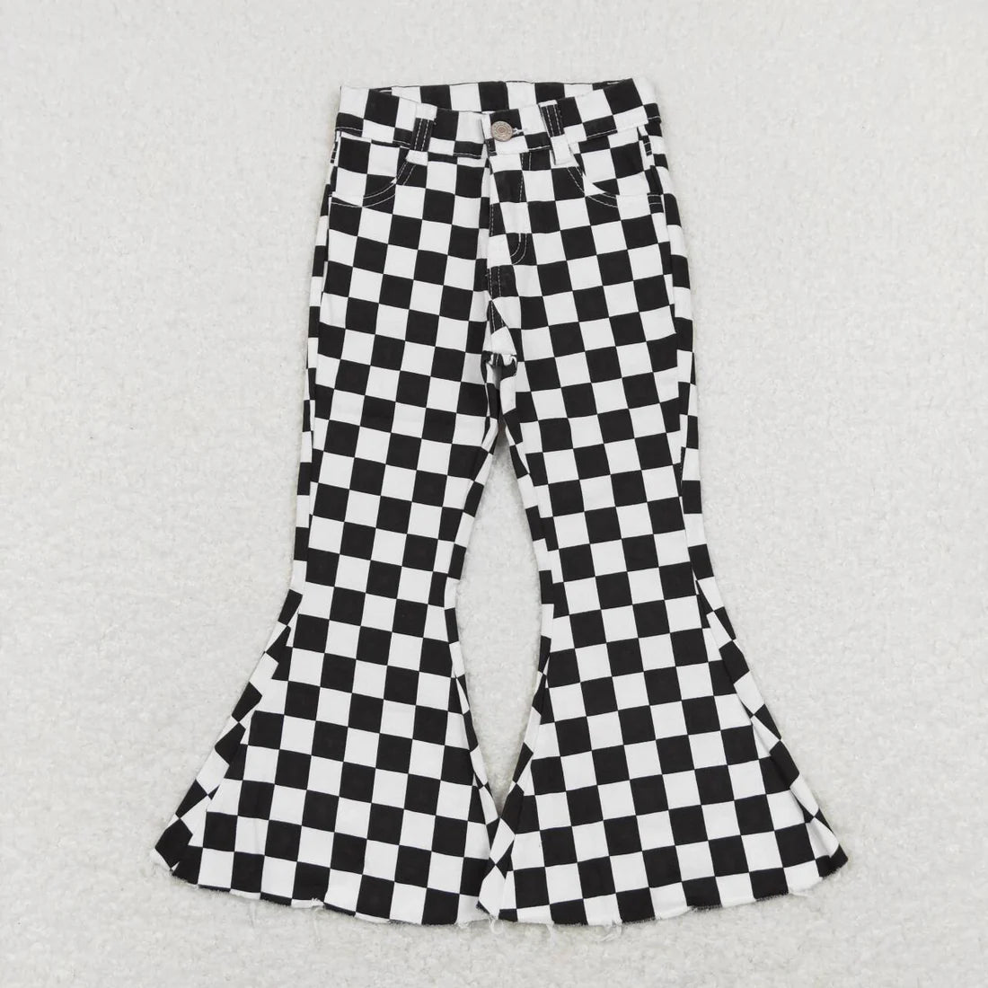 P0349 USA Shop Baby Baby Girls Black Checked Denim Bell Pants