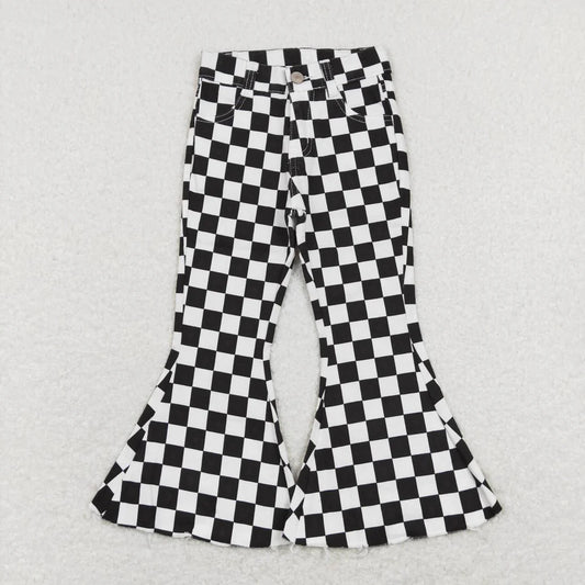 P0349 USA Shop Baby Baby Girls Black Checked Denim Bell Pants