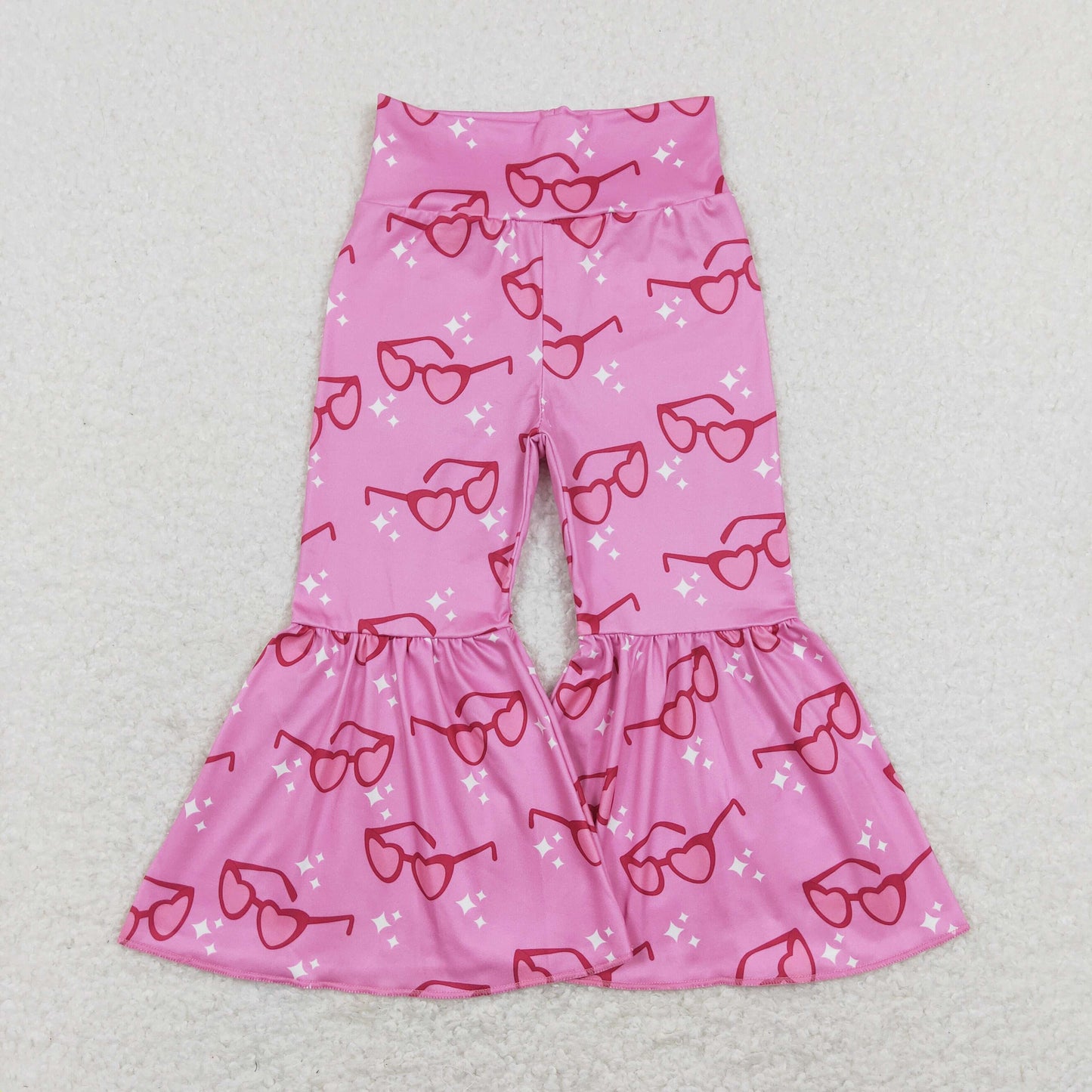 Baby Girls Valentines Glasses Hearts Pink Flare Bell Bottom Pants