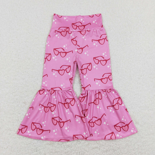 Baby Girls Valentines Glasses Hearts Pink Flare Bell Bottom Pants