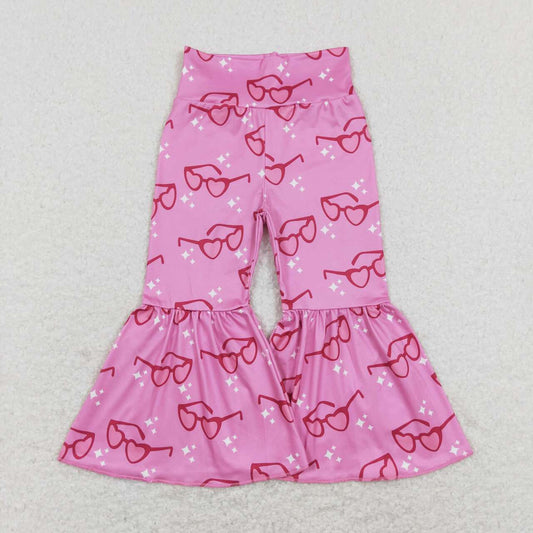 Baby Girls Valentines Glasses Hearts Pink Flare Bell Bottom Pants