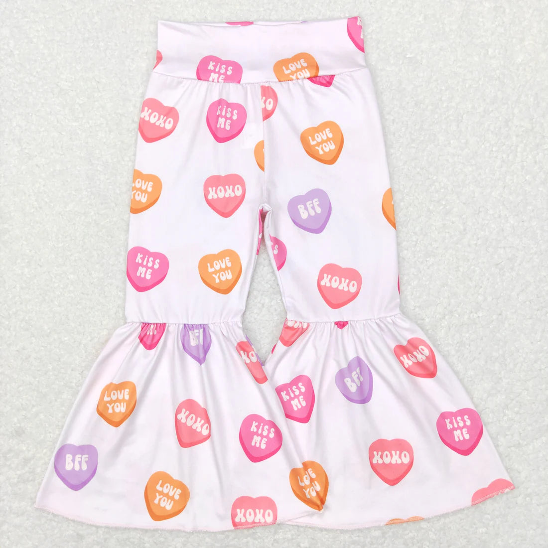 Sibling Baby Girls Heart Checked Valentine Bell Bottom Leggings Pants