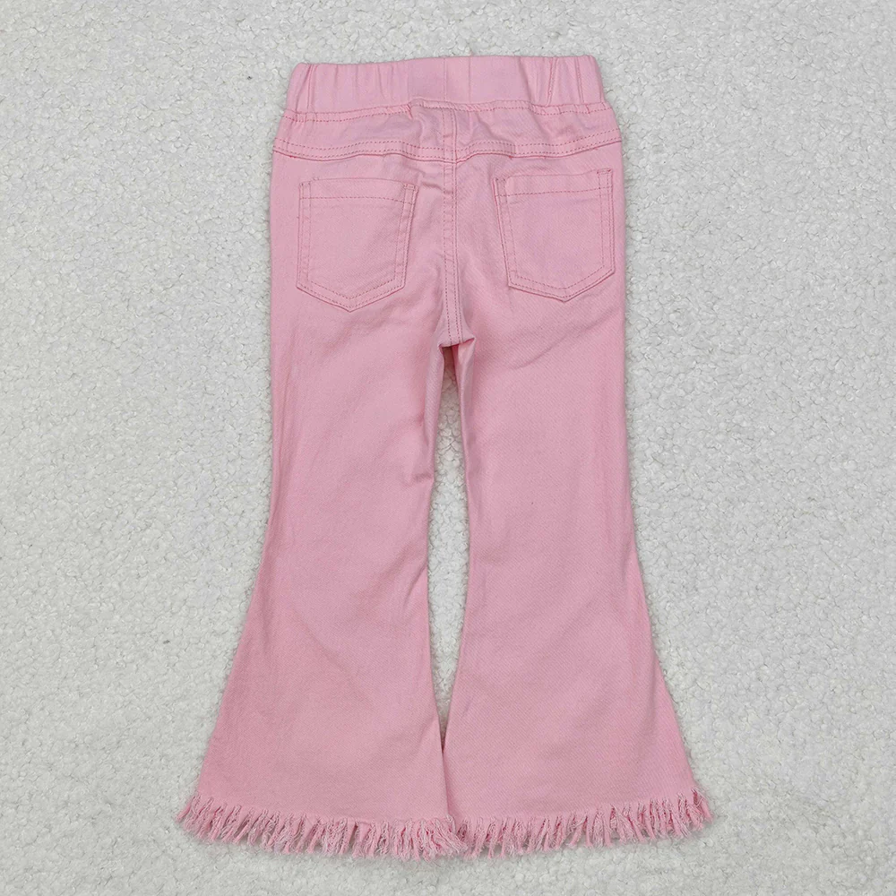 Baby Girls Elastic Pink Fringe Ruffle Denim Jeans