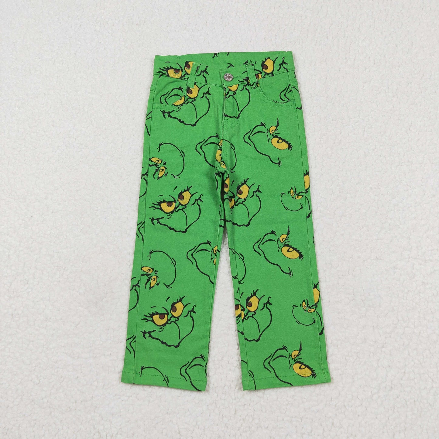 Mommy And Me Girls Boys Green Face Print Denim Pants