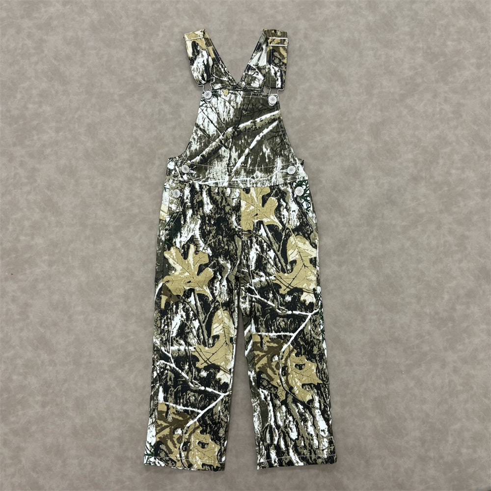 Kids Green Camo Denim Overall Pants