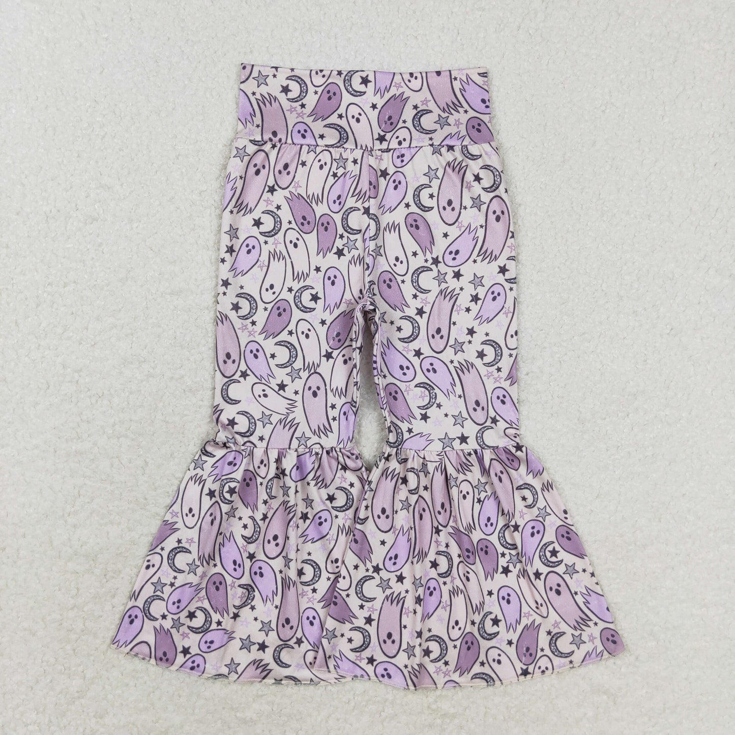 P0562 Baby Girls Halloween Purple Ghost Bell Bottom Pants