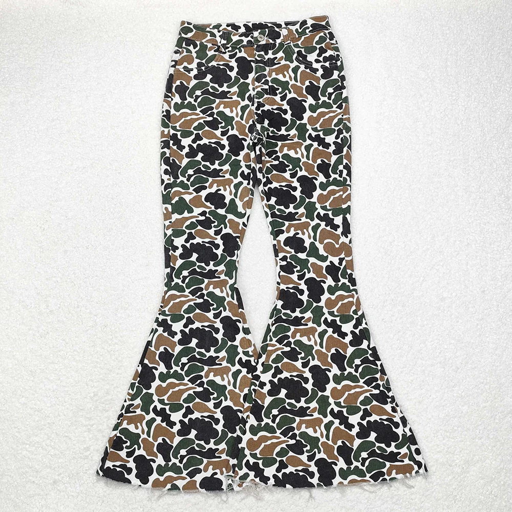 Mommy And Me Adult Girls Dark Camo Fall Bell Flare Denim Pants