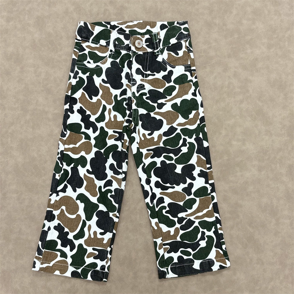 Boys  3 Colors Camo Denim Ripped Jeans Straight-leg Pants