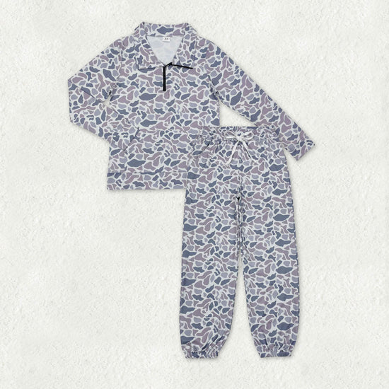 Adult Women  Old School Camo Active Pullover Top +Jogger Yoga Set