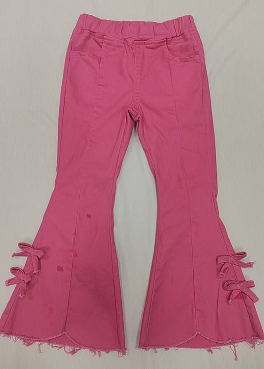 Baby Girls Hop Pink Bows Pockets Bell Bottom Pockets Valentines Denim Pant Preorder