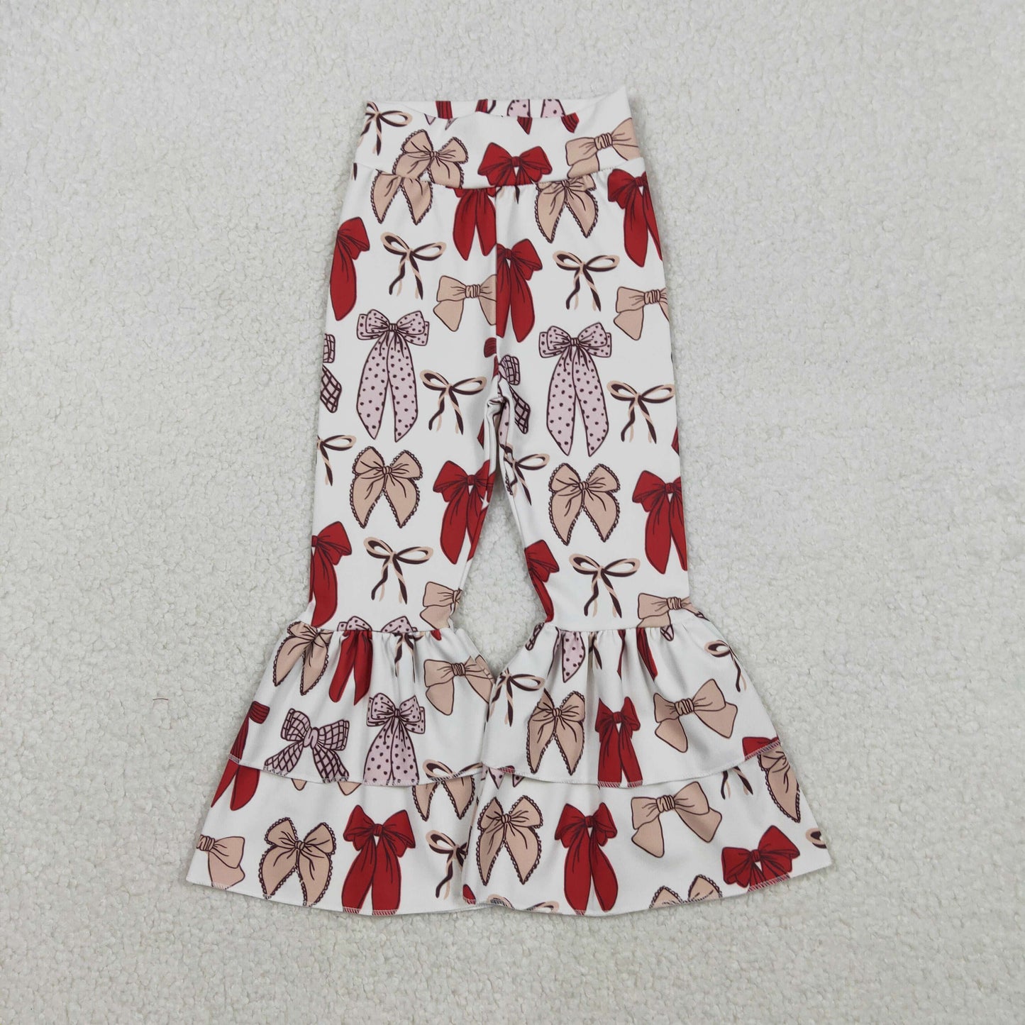 Sibling Baby Girls Bow Camo Double Ruffle Bell Bottom Active Pants For Yoga