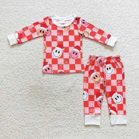 Baby Girls Chrismtas Happy Face Checked Pajama Set