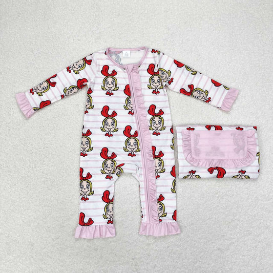 Baby Girls Christmas Pink Zipprt Bamboo Romper