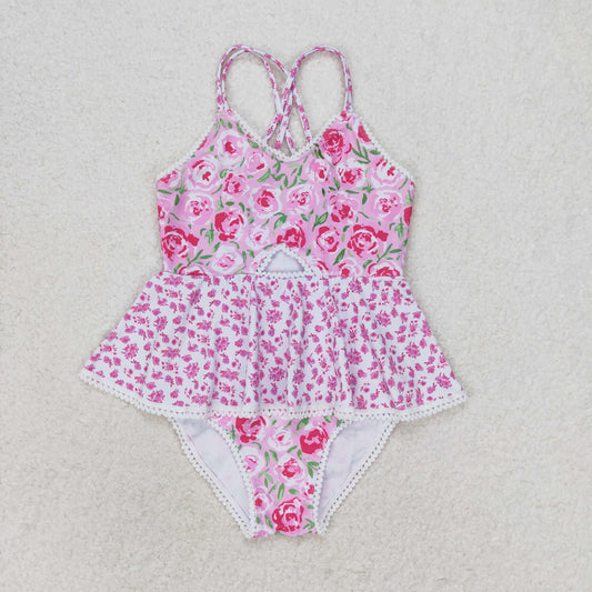 Baby Girls  Pink Flower One-piece Swimsuit Beach Wear