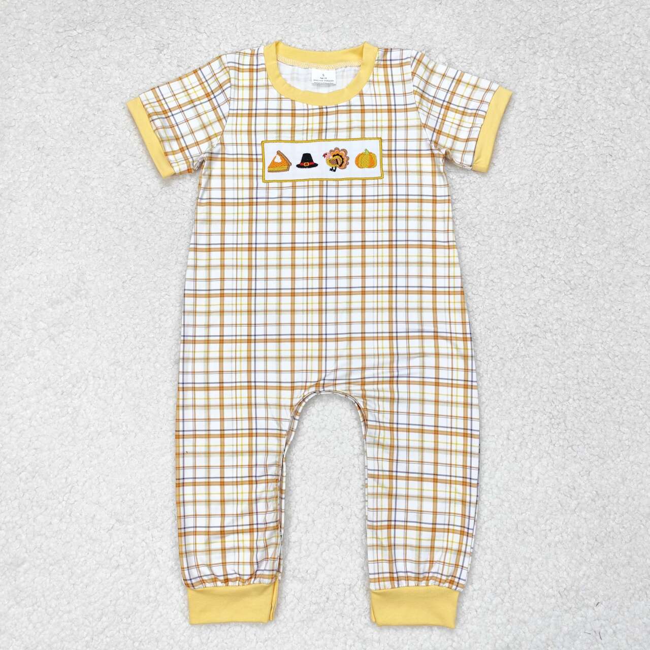 SR1869 Baby Boys  Thankgiving Pie Pumpkin Short Sleeve Romper