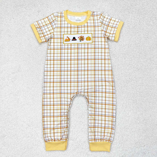 SR1869 Baby Boys  Thankgiving Pie Pumpkin Short Sleeve Romper