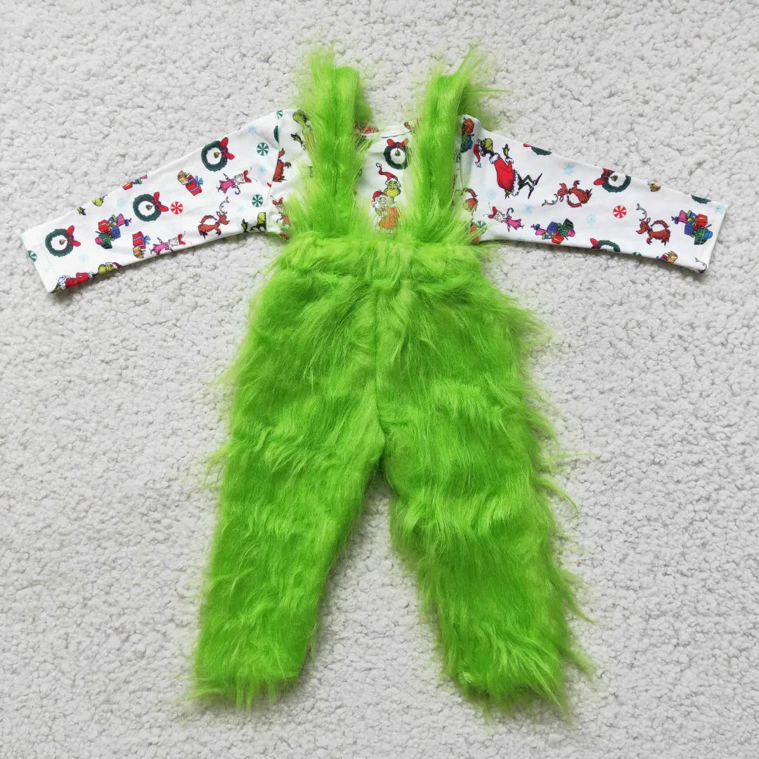 Toddler Boys Clothes Christmas Cartoon Green Top and Fur Pants Set