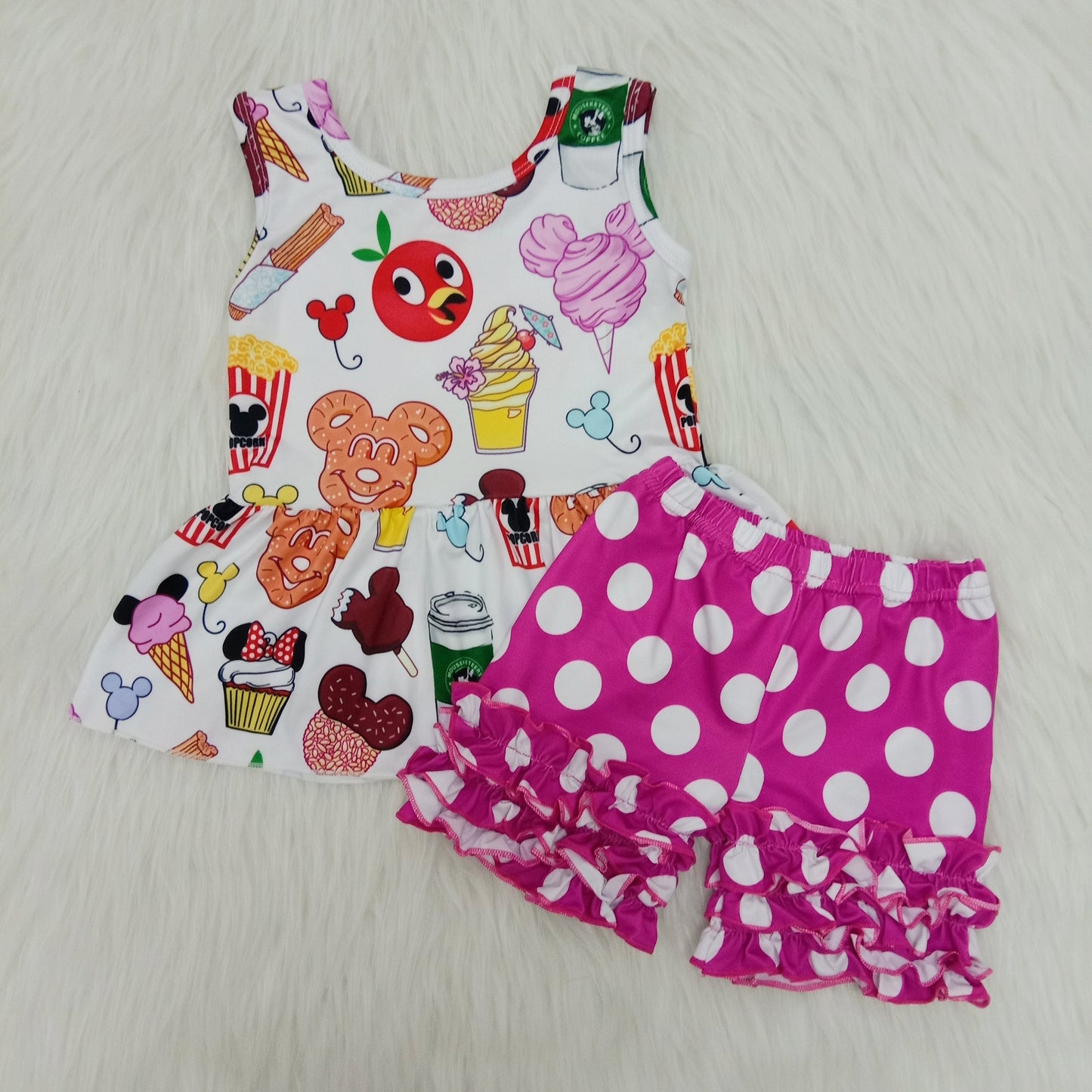 Cute Baby Girls Cartoon Top Polka Dot Icing Shorts Set