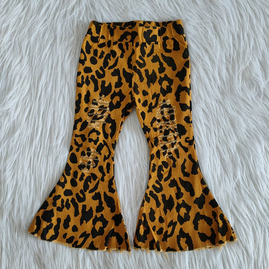 Leopard Denim Bell Bottom Pants