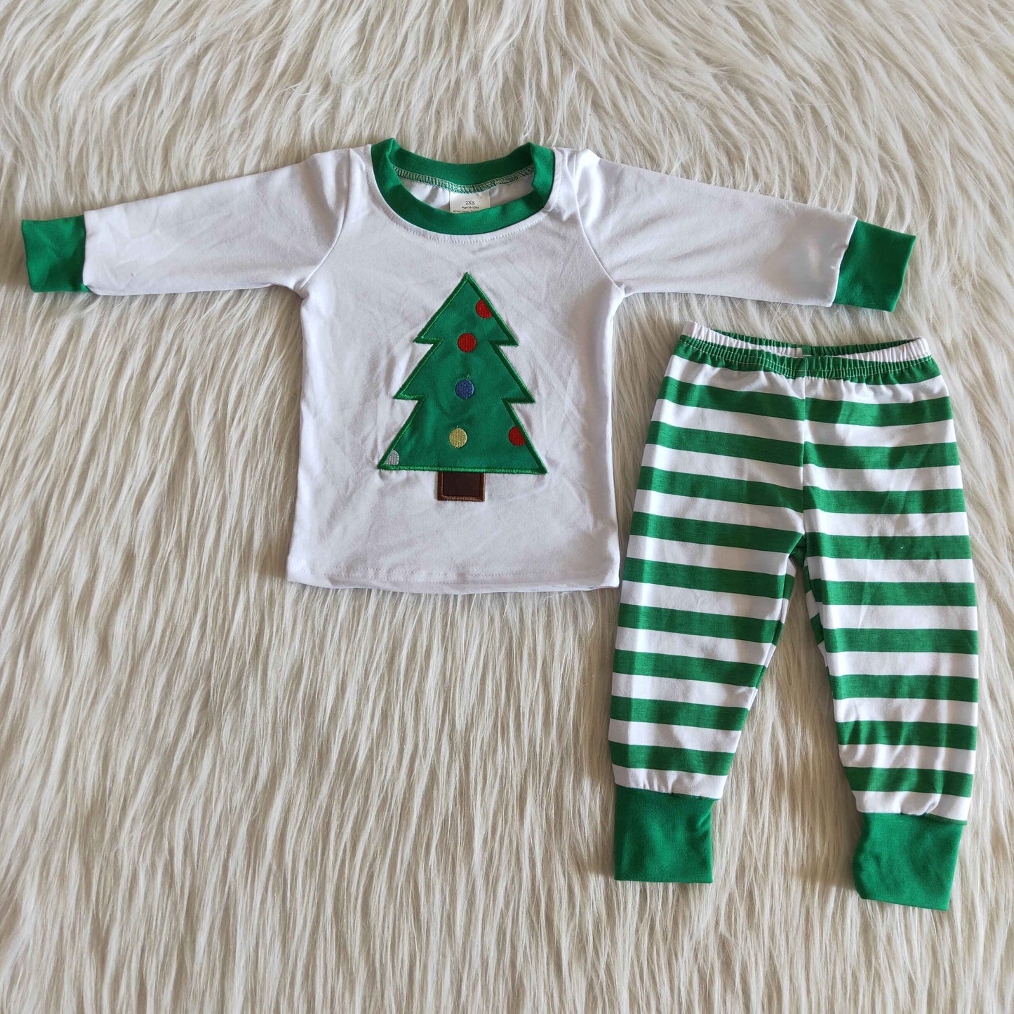 Boys Embroidery  Christmas Tree Green Set