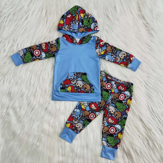 Boys Fashion Cartoon Hoodie Set With Pocket