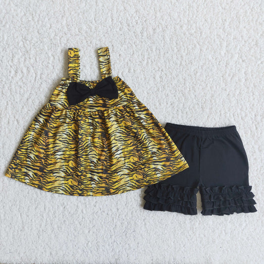 Baby Girls Tiger Stripes Top and Black Shorts Set